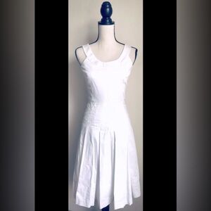 White Sleeveless Midi Pleated Fit & Flare Dress: Boat Neck, Classic, Sz. 2-NWOT